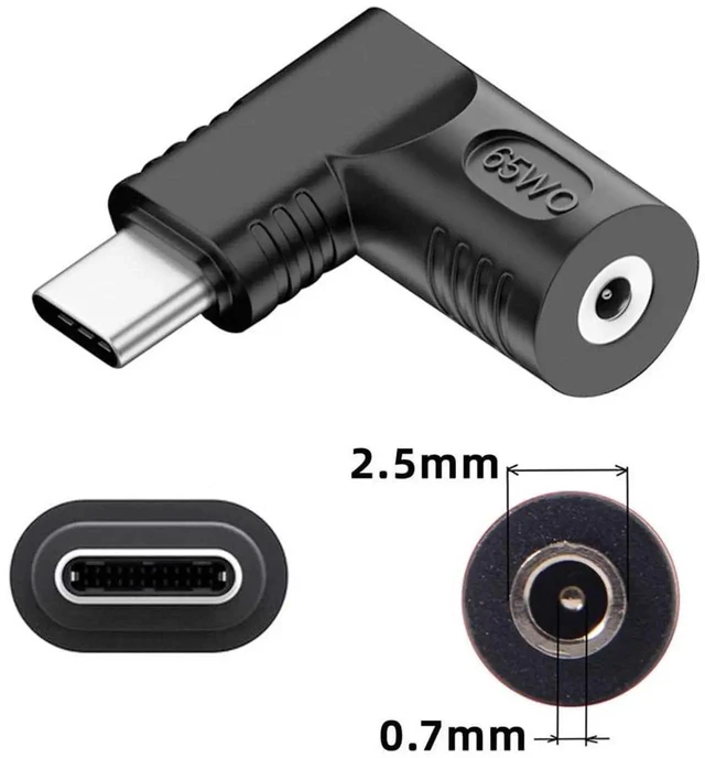 Alt view image 7 of 7 - AJMRTC 90Degree Angled DC Jack 2.5x0.7mm Input to USBC TypeC Power Plug Adapter, PD Fast Charging Converter for USBC Laptops, Tablets, Smartphones
