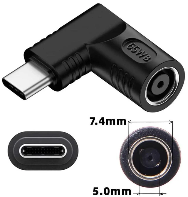 Alt view image 3 of 7 - AJMRTC 90Degree Angled DC Jack 7.4x5.0mm Input to USBC TypeC Power Plug Adapter, 140W 100W PD Fast Charging Converter for USBC Laptops, Tablets, Smartphones