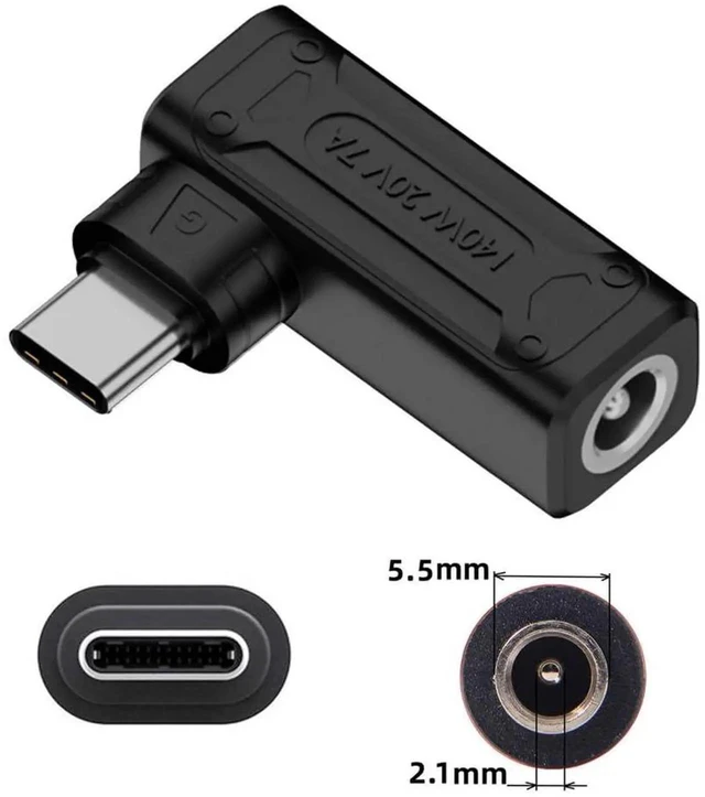 Alt view image 6 of 7 - AJMRTC 90Degree Angled DC Jack 5.5x2.1mm Input to USBC TypeC Power Plug Adapter, 140W 100W PD Fast Charging Converter for USBC Laptops, Tablets, Smartphones
