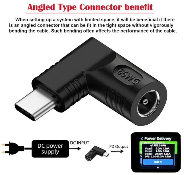 Alt view image 5 of 7 - AJMRTC 90Degree Angled DC Jack 5.5x2.1mm Input to USBC TypeC Power Plug Adapter, PD Fast Charging Converter for USBC Laptops, Tablets, Smartphones