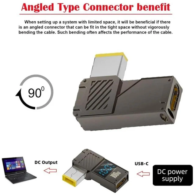 Alt view image 5 of 7 - AJMRTC USBC TypeC to Rectangle Slim Tip Jack PD Adapter, Smart LED Digital Display, Max 100W 20V 5A Output, 65W Compatible Power Charging Converter for RectanglePort Laptops