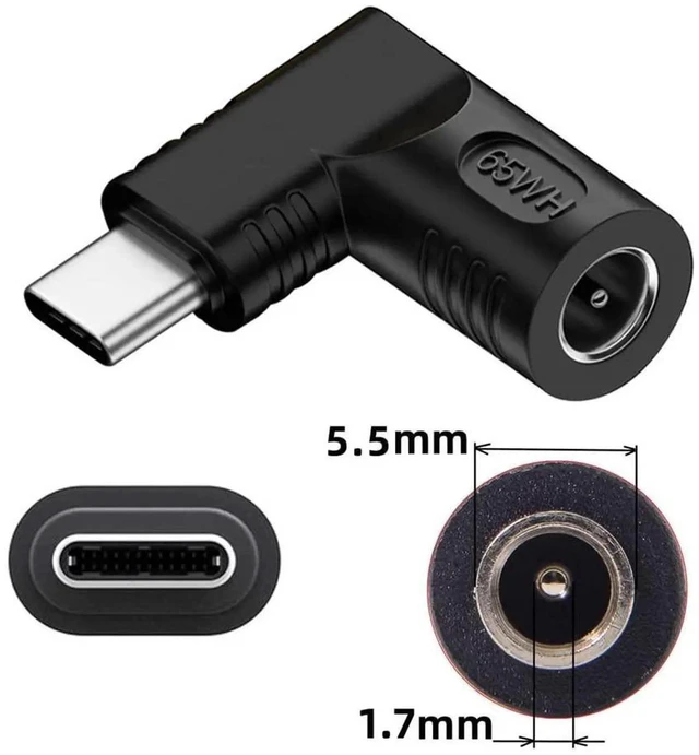 Alt view image 7 of 7 - AJMRTC 90Degree Angled DC Jack 5.5x1.7mm Input to USBC TypeC Power Plug Adapter, 140W 100W PD Fast Charging Converter for USBC Laptops, Tablets, Smartphones