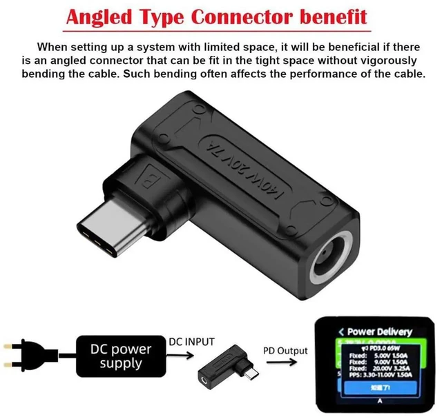Alt view image 2 of 7 - AJMRTC 90Degree Angled DC Jack 7.4x5.0mm Input to USBC TypeC Power Plug Adapter, 140W 100W PD Fast Charging Converter for USBC Laptops, Tablets, Smartphones