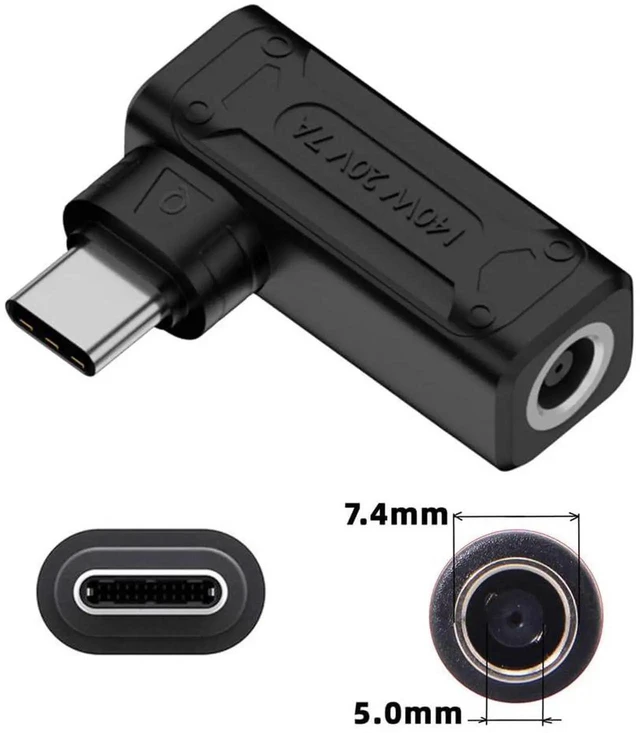 Alt view image 7 of 7 - AJMRTC 90Degree Angled DC Jack 7.4x5.0mm Input to USBC TypeC Power Plug Adapter, 140W 100W PD Fast Charging Converter for USBC Laptops, Tablets, Smartphones