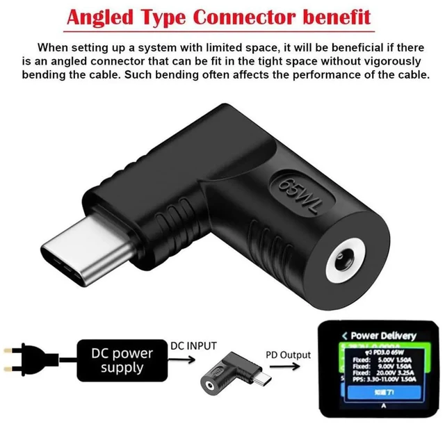 Alt view image 3 of 7 - AJMRTC 90Degree Angled DC Jack 4.0x1.3mm Input to USBC TypeC Power Plug Adapter, 140W 100W PD Fast Charging Converter for USBC Laptops, Tablets, Smartphones