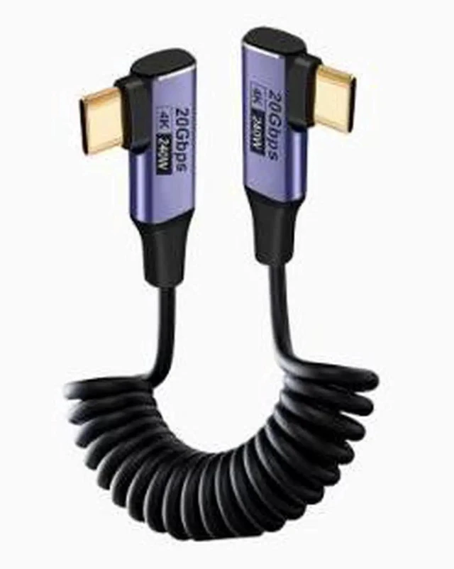 Main image of AJMRTC Coiled USBC to USBC Cable, Dual RightAngle 90Degree Connectors, PD3.1 240W Fast Charging, 20Gbps HighSpeed Data Transfer, 4K@60Hz Video Output Cord for Laptops, Phones, Portable Monitors