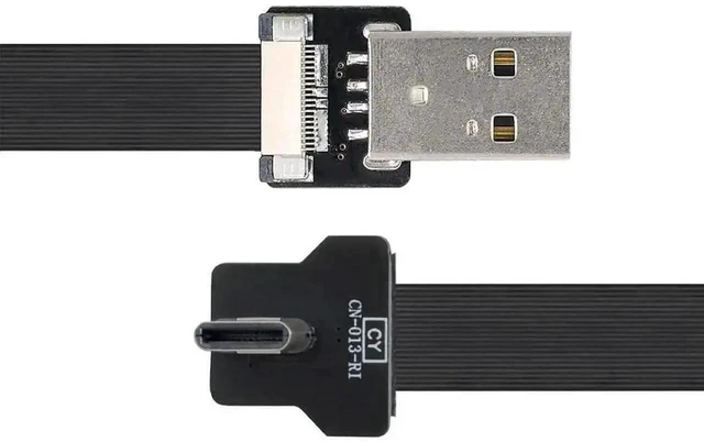Alt view image 4 of 7 - AJMRTC 1.0M Flat Ribbon Flex USBC Extension Cable, USB 2.0 Male to Male 90Degree RightAngle Connector, DualFunction Charging & 480Mbps Data Sync Cord for Compact Enclosure, DIY Electronics, USBC