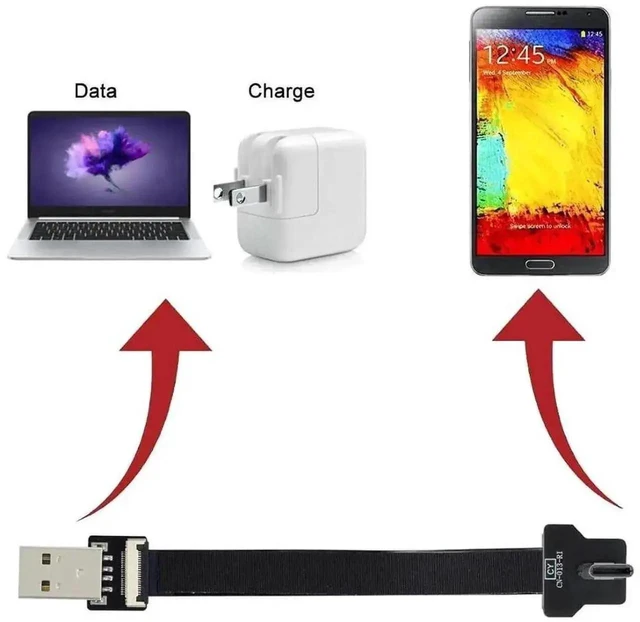 Alt view image 5 of 7 - AJMRTC 1.0M Flat Ribbon Flex USBC Extension Cable, USB 2.0 Male to Male 90Degree RightAngle Connector, DualFunction Charging & 480Mbps Data Sync Cord for Compact Enclosure, DIY Electronics, USBC