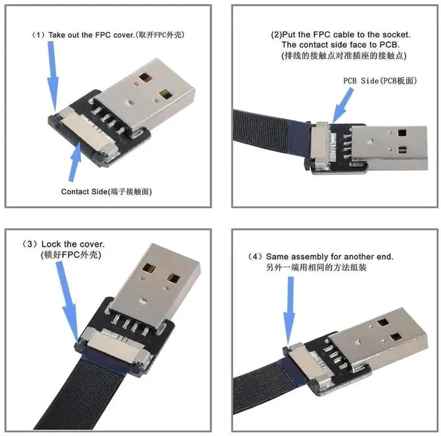 Alt view image 3 of 7 - AJMRTC 1.0M Flat Ribbon Flex USBC Extension Cable, USB 2.0 Male to Male 90Degree RightAngle Connector, DualFunction Charging & 480Mbps Data Sync Cord for Compact Enclosure, DIY Electronics, USBC