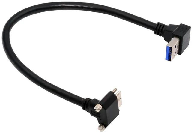 Main image of AJMRTC 25cm Industrial USB3.0 Cable, Dual 90Degree DownAngled USBA Male to MicroB 3.0 Male with M2 Locking Screws, PanelMount 5Gbps SuperSpeed Data Cord for USB3 Vision Industrial Cameras,