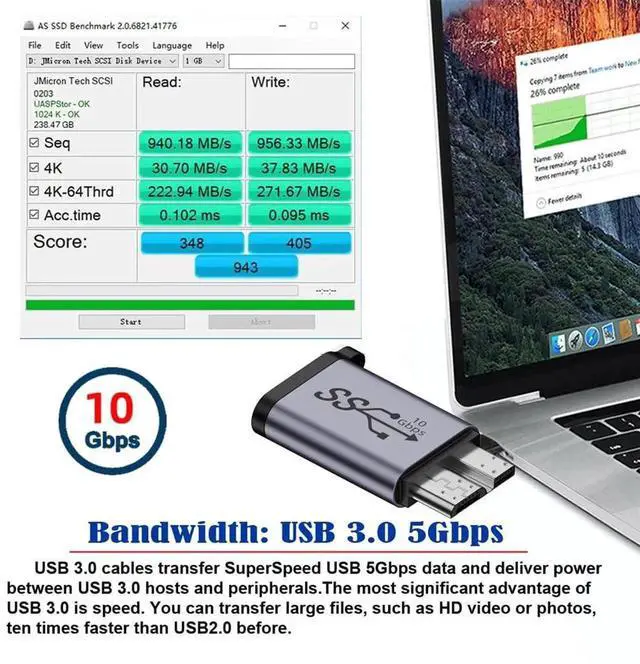Alt view image 7 of 7 - AJMRTC 10Gbps USB3.2 Gen2 TypeC Female to USB 3.0 MicroB Male Data Power Adapter, High Speed Converter for Laptop, External SSD, Hard Drive Disk and USB MicroB Peripherals