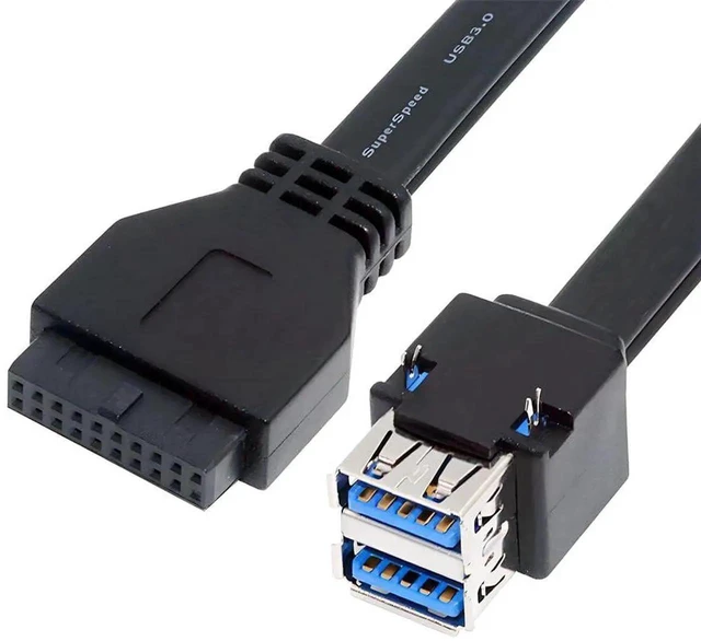 Main image of AJMRTC Stackable DualPort USB3.0 TypeA Female DIPType Cable 50CM, with Fixed Mount Feet, to Motherboard 19Pin 20Pin Internal Header Cord for DIY PC Case FrontPanel USB Port Expansion