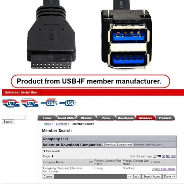 Alt view image 6 of 7 - AJMRTC Stackable DualPort USB3.0 TypeA Female DIPType Cable 50CM, with Fixed Mount Feet, to Motherboard 19Pin 20Pin Internal Header Cord for DIY PC Case FrontPanel USB Port Expansion