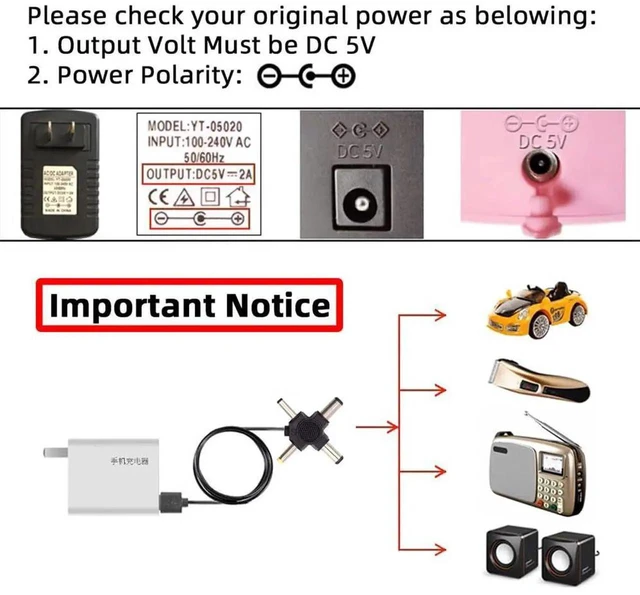Alt view image 5 of 7 - AJMRTC 4in1 USB2.0 TypeA Male to DC Barrel Plug Charging Cable 150CM, DC 5V Power Cord with 5.5x2.5mm, 5.5x2.1mm, 4.0x1.7mm, 3.5x1.3mm Interchangeable Tips for 5V DC Powered Household Electronics