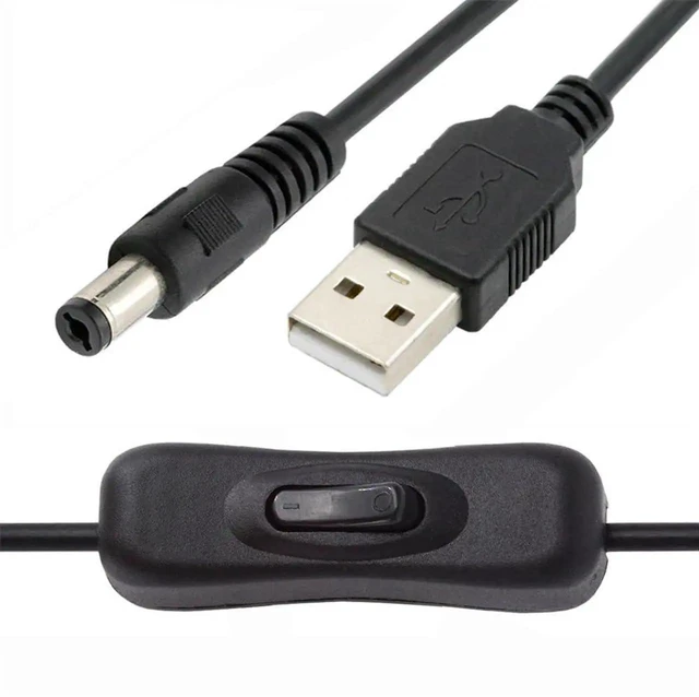 Main image of AJMRTC USB2.0 TypeA Male to DC 5.5x2.1mm Barrel Plug Power Cable with InLine OnOff Switch Button, DC 5V PowerOnly Cord for Desk Lamps, USB Fans, Security Cameras and Small DCPowered Gadgets