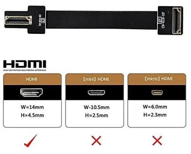 Alt view image 7 of 7 - AJMRTC 50CM Dual 90Degree RightUp Angled HDMI TypeA Male to Male FPC Flat Cable, UltraFlexible HDTV Ribbon Cord for FPV Multicopter, Brushless Gimbal, Drone Aerial Photography Video Transmission