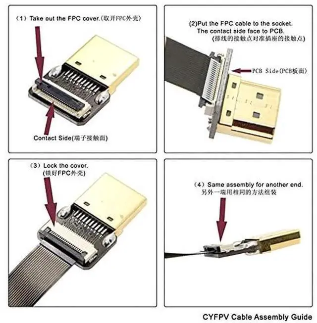 Alt view image 3 of 6 - AJMRTC Dual 90 Degree RightUp Angled HDMI TypeA Male to Male FPC Flat Ribbon Cable 80CM, Soft Slim FPV Video Cord for Multicopter Drone Gimbal Aerial Photography HDTV Monitor