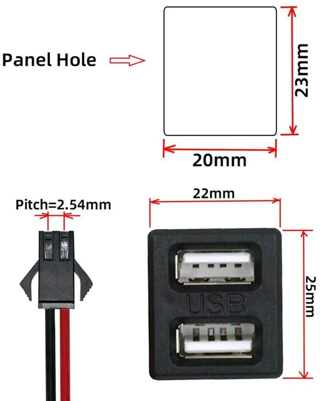 Alt view image 2 of 7 - AJMRTC OEM DIY Dual TypeA Female Socket to 2Pin 2.54mm Pitch Latch Mount Header Cable, DC 5V Power Supply Wire for Electronics Project, Breadboard, Circuit Board, DIY Modification