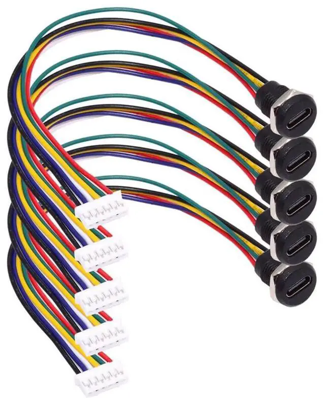 Main image of AJMRTC 5Pcs Set DIY OEM TypeC Female Socket to 6Pin Header Cable, 2.0mm Pitch Panel Mount PD Power Wire Harness DC 5V20V for PCB Module Custom Electronic Project Assembly