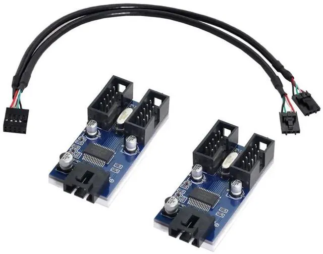 Main image of AJMRTC Motherboard 9Pin USB 2.0 Header 1 to 2/4 Female Extension Cable Hub Adapter Port Multiplier, Internal Mainboard USB2.0 Header Splitter for PC Case Front Panel DIY Internal Expansion