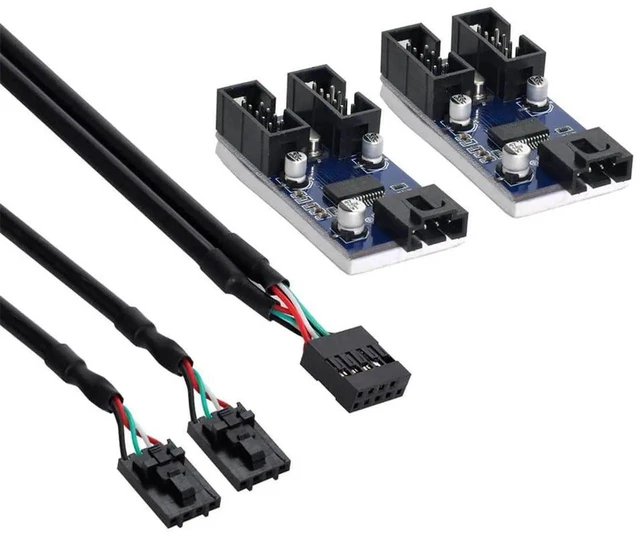 Alt view image 7 of 7 - AJMRTC Motherboard 9Pin USB 2.0 Header 1 to 2/4 Female Extension Cable Hub Adapter Port Multiplier, Internal Mainboard USB2.0 Header Splitter for PC Case Front Panel DIY Internal Expansion