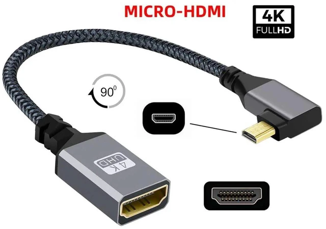 Alt view image 5 of 7 - AJMRTC 4K Micro HDMI 1.4 TypeD Male 90 Degree Left Angled to HDMI Female Extension Cable, Left Elbow MicroHDMI Adapter Cord for DV, MP4 Camera, DC Digital Camera, Laptop Video Output