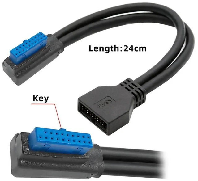Alt view image 7 of 7 - AJMRTC 5Gbps USB 3.0 LowProfile 90 Degree RightAngle 20Pin 19Pin Male to Female Extension Cable, Internal Motherboard Header Cord for PC Case FrontPanel USB3.0 Port Expansion