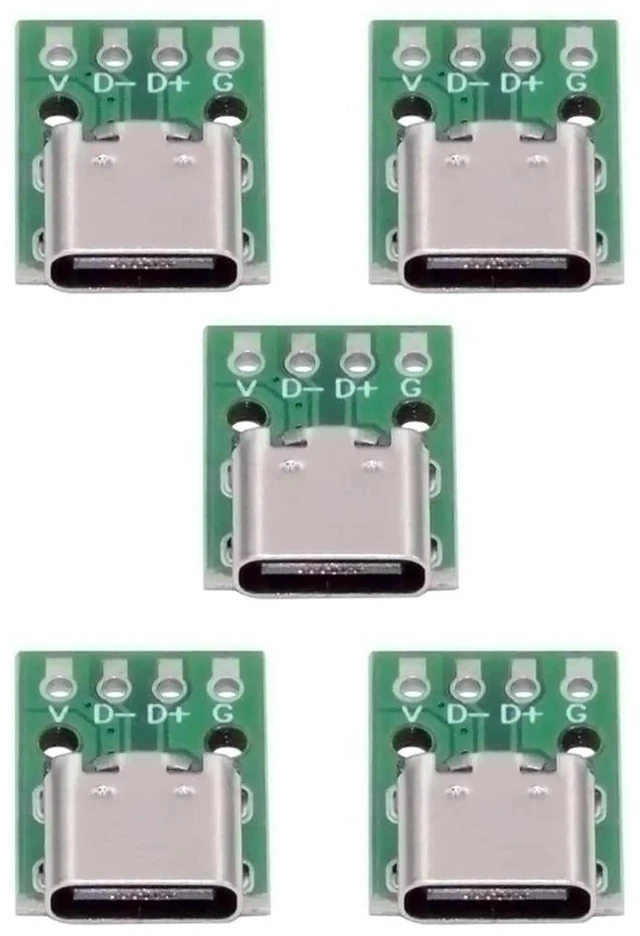 Main image of AJMRTC 5 Pack USBC DIY Connector Socket, 2.54mm Pitch USB 2.0 TypeC 4Pin Female Port Solder Adapter for Electronic Repair, Replacement, PCB Soldering and Custom OEM Electronic Projects