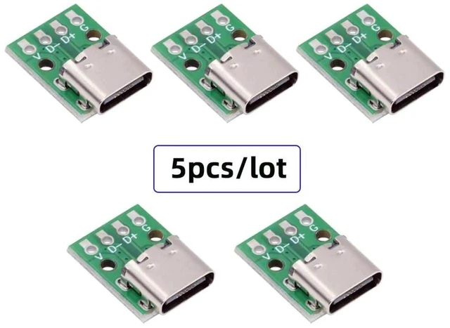 Alt view image 5 of 7 - AJMRTC 5 Pack USBC DIY Connector Socket, 2.54mm Pitch USB 2.0 TypeC 4Pin Female Port Solder Adapter for Electronic Repair, Replacement, PCB Soldering and Custom OEM Electronic Projects