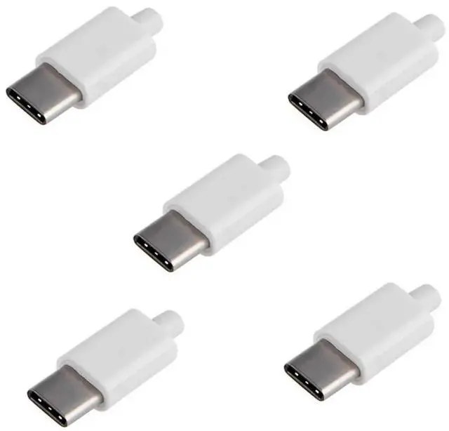 Main image of AJMRTC 5Set DIY USB3.1 TypeC Male Plug 24Pin SMT Connector Kit, 3.5mm SR StrainRelief with White Plastic Housing Cover for Custom USBC Cable Building and Electronic Repair Projects