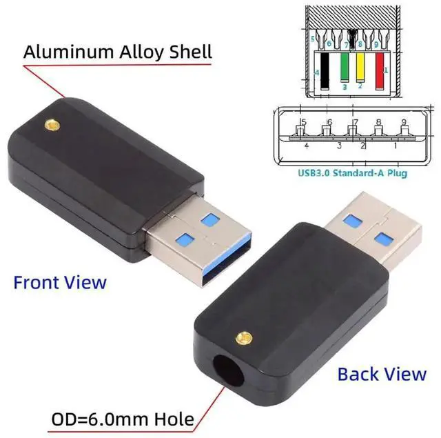 Alt view image 5 of 7 - AJMRTC 5Gbps DIY OEM USB 3.0 TypeA Male Plug Connector, SolderType Aluminum Alloy Shell Black USBA Repair Connector, Customizable for 6.0mm Diameter Cable DIY Cable Assembly Project