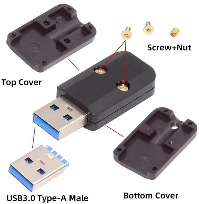 Alt view image 7 of 7 - AJMRTC 5Gbps DIY OEM USB 3.0 TypeA Male Plug Connector, SolderType Aluminum Alloy Shell Black USBA Repair Connector, Customizable for 6.0mm Diameter Cable DIY Cable Assembly Project