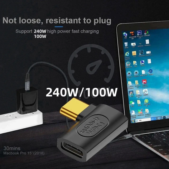 Alt view image 7 of 7 - AJMRTC USB4 TypeC Male to Female LeftRight Angled Extension Adapter, 40Gbps Data, 240W PD Charging, 8K@60Hz Video Output LowProfile Coupler for NS Game Console, Smartphone, Laptop and Tablet