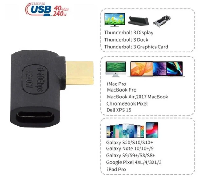 Alt view image 2 of 7 - AJMRTC USB4 TypeC Male to Female LeftRight Angled Extension Adapter, 40Gbps Data, 240W PD Charging, 8K@60Hz Video Output LowProfile Coupler for NS Game Console, Smartphone, Laptop and Tablet