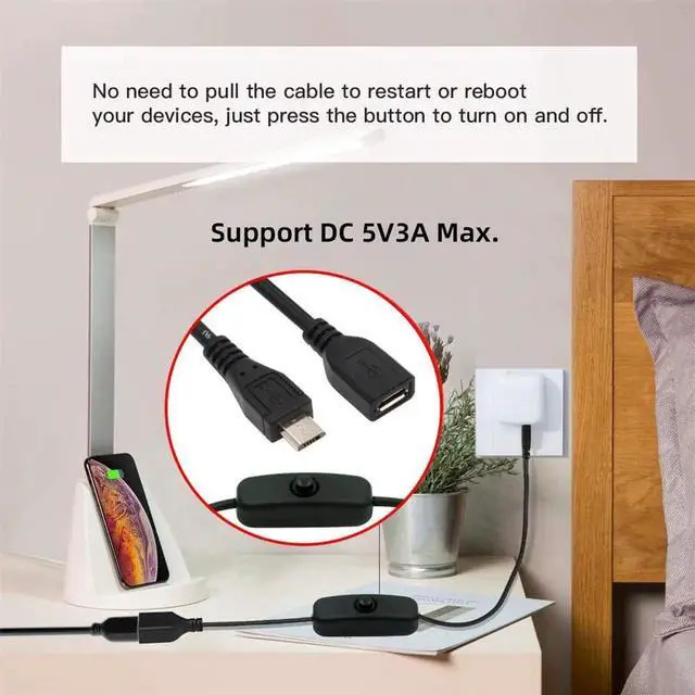 Alt view image 6 of 7 - AJMRTC Micro USB 2.0 5Pin Male to Female Extension Cable with InLine OnOff Power Switch Button, DC 5V Power Control Cord for MicroUSB Desk Lamp, USB Fan, Security Camera and DIY Small Electronic De