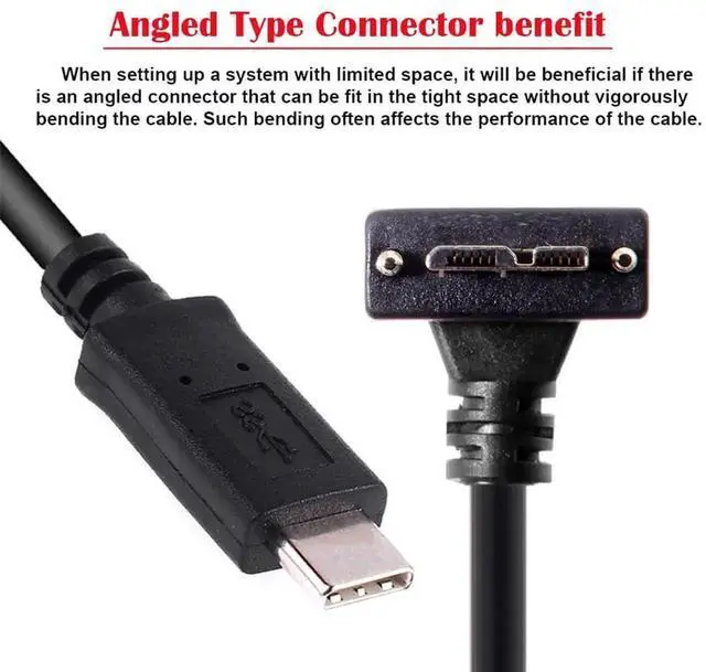 Alt view image 4 of 7 - AJMRTC 5Gbps USBC Host to Micro USB3.0 ScrewMount 90Degree Up Angled Cable, Locking MicroB Cord for Industrial Camera, Machine Vision Equipment and HighSpeed Storage Data Transmission