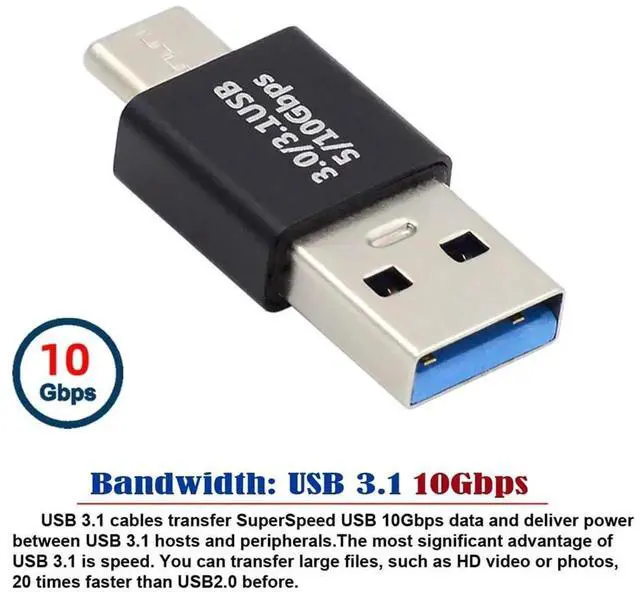 Alt view image 2 of 7 - AJMRTC 10Gbps USB 3.1 Gen2 TypeA Male to USBC Male Adapter, SuperSpeed USBA to TypeC Male Converter for Data Sync and Charging, MaletoMale USB Adapter for Laptop, Tablet and USBC Smartphones