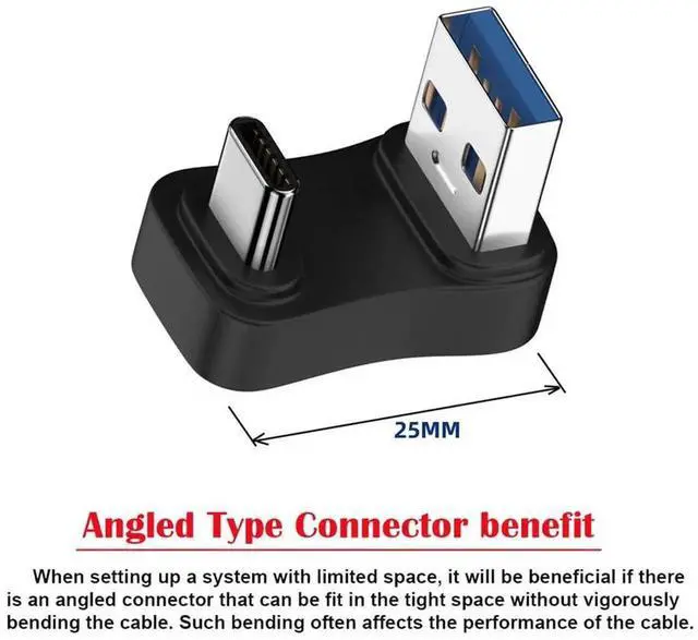 Alt view image 3 of 7 - AJMRTC 10Gbps USB3.1 Gen2 UShaped Reverse BackUp 90Degree Angled Adapter, USBA Male to USBC Male Data & Charging Coupler, UBend Corner Connector for Laptop, Tablet and USBC Smartphones