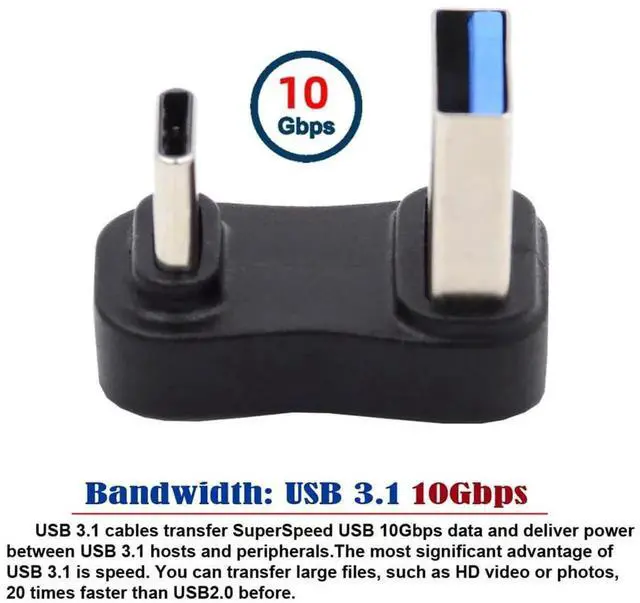 Alt view image 6 of 7 - AJMRTC 10Gbps USB3.1 Gen2 UShaped Reverse BackUp 90Degree Angled Adapter, USBA Male to USBC Male Data & Charging Coupler, UBend Corner Connector for Laptop, Tablet and USBC Smartphones