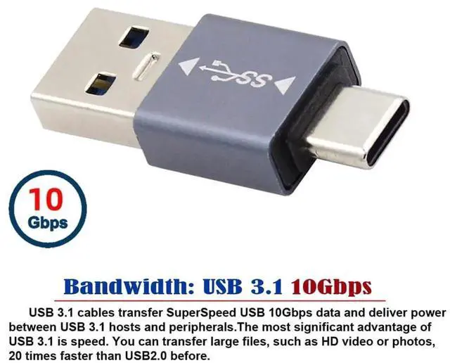 Alt view image 3 of 7 - AJMRTC 10Gbps USB 3.1 Gen2 TypeC Male to USB3.0 TypeA Male Data & Charging Adapter with OTG Function, Bidirectional MaletoMale Coupler for Laptop, Tablet, USBC Smartphones and USBA Peripherals