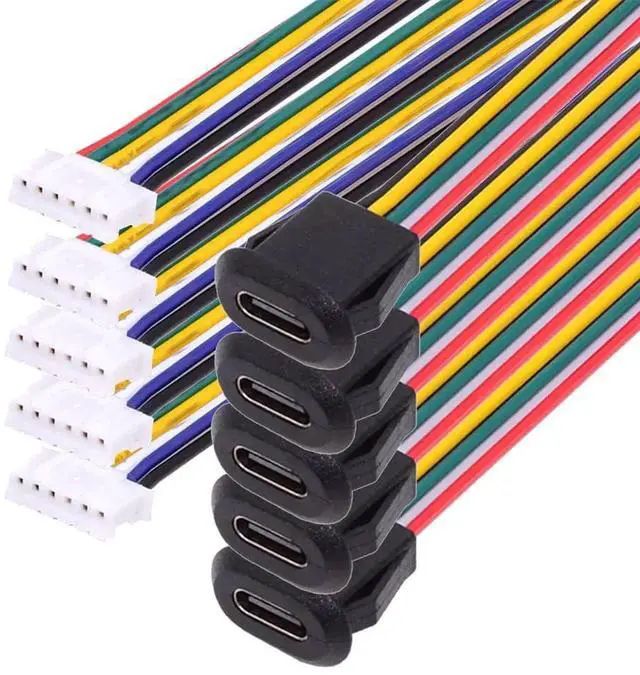 Main image of AJMRTC 5PcsSet DIY OEM TypeC Female Socket to 6Pin Header Cable, 2.0mm Pitch LatchMount Panel Receptacle, DC 5V20V PD Power Pigtail Wire for Electronic Project, DIY Equipment and PCB Board Modif