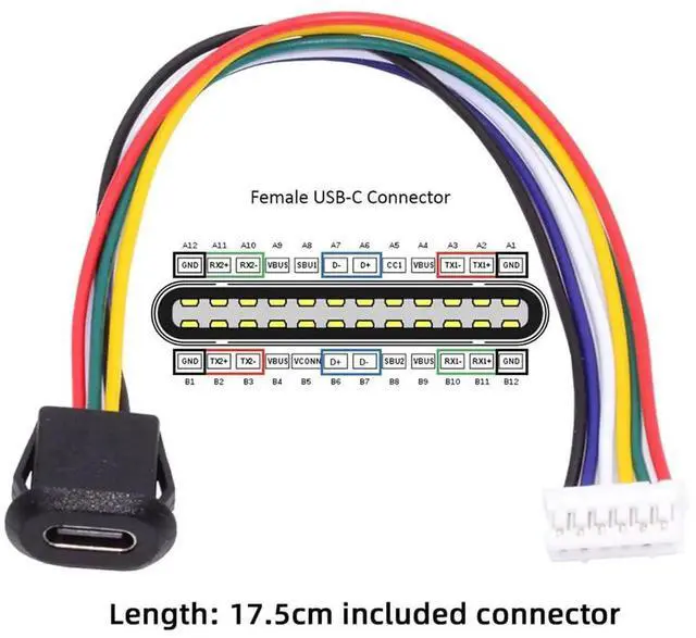 Alt view image 3 of 7 - AJMRTC 5PcsSet DIY OEM TypeC Female Socket to 6Pin Header Cable, 2.0mm Pitch LatchMount Panel Receptacle, DC 5V20V PD Power Pigtail Wire for Electronic Project, DIY Equipment and PCB Board Modif