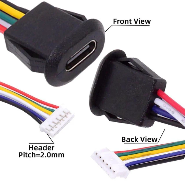 Alt view image 5 of 7 - AJMRTC 5PcsSet DIY OEM TypeC Female Socket to 6Pin Header Cable, 2.0mm Pitch LatchMount Panel Receptacle, DC 5V20V PD Power Pigtail Wire for Electronic Project, DIY Equipment and PCB Board Modif