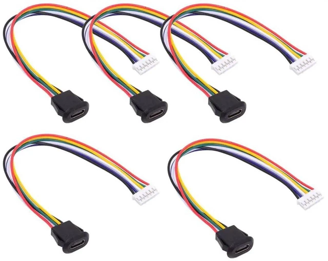 Alt view image 7 of 7 - AJMRTC 5PcsSet DIY OEM TypeC Female Socket to 6Pin Header Cable, 2.0mm Pitch LatchMount Panel Receptacle, DC 5V20V PD Power Pigtail Wire for Electronic Project, DIY Equipment and PCB Board Modif