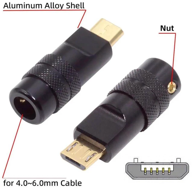Alt view image 7 of 7 - AJMRTC Micro USB 2.0 5Pin Male SolderType Plug Connector, Black Aluminum Alloy Shell DIY Custom MicroB Plug for 4.0mm6.0mm OD Cable, for USB Cable Assembly Repair, OEM and Electronic DIY Projects