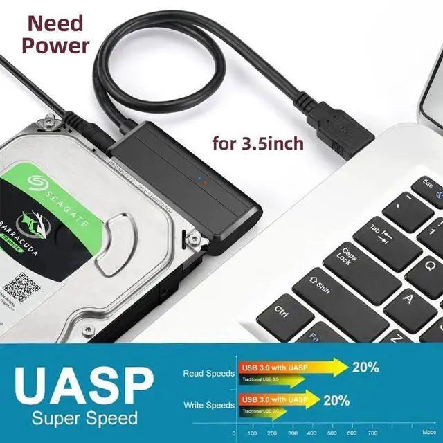 Alt view image 6 of 7 - AJMRTC Angled SATA 22Pin to USB 3.0 Adapter Cable, 5Gbps UASP SATA III Converter Cord for 2.5" /3.5Inch SATA HDD SSD, for Desktop Laptop Data Backup, Disk Clone and DataRecovery Work