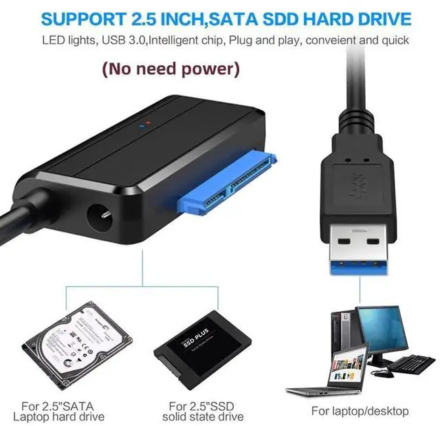 Alt view image 3 of 7 - AJMRTC Angled SATA 22Pin to USB 3.0 Adapter Cable, 5Gbps UASP SATA III Converter Cord for 2.5" /3.5Inch SATA HDD SSD, for Desktop Laptop Data Backup, Disk Clone and DataRecovery Work