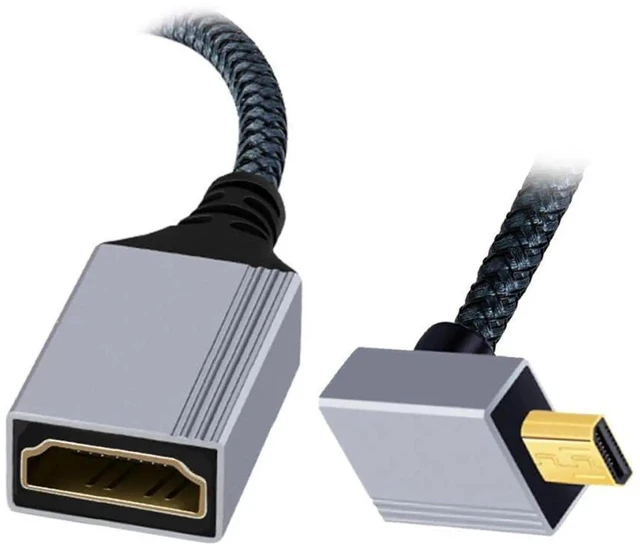 Main image of AJMRTC HDMI 2.1 8K@60Hz 90Degree UpAngled Micro HDMI TypeD Male to HDMIA Female Extension Cable, 48Gbps HighSpeed Extender Cord for DV Camera, Camcorder, Laptop, HDTV and Portable Monitor