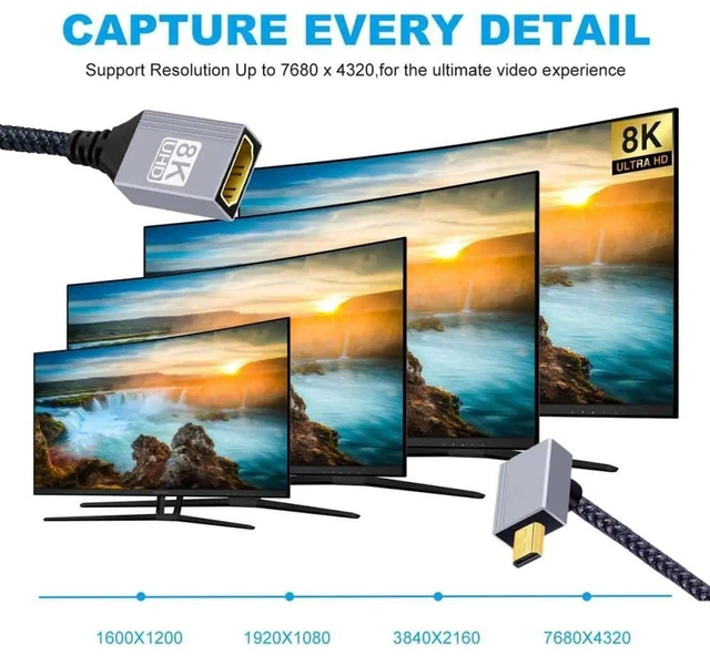 Alt view image 6 of 7 - AJMRTC HDMI 2.1 8K@60Hz 90Degree UpAngled Micro HDMI TypeD Male to HDMIA Female Extension Cable, 48Gbps HighSpeed Extender Cord for DV Camera, Camcorder, Laptop, HDTV and Portable Monitor