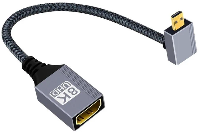 Alt view image 2 of 7 - AJMRTC HDMI 2.1 8K@60Hz 90Degree DownAngled Micro HDMI TypeD Male to HDMIA Female Extension Cable, 48Gbps HighSpeed Extender Cord for DV Camera, Camcorder, Laptop and Portable Monitor